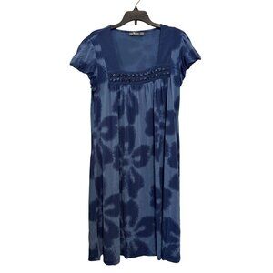 Apt. 9 Womens Blue Beaded Empire Waist Short Sleeve Dress S 96% Polyester Stretc